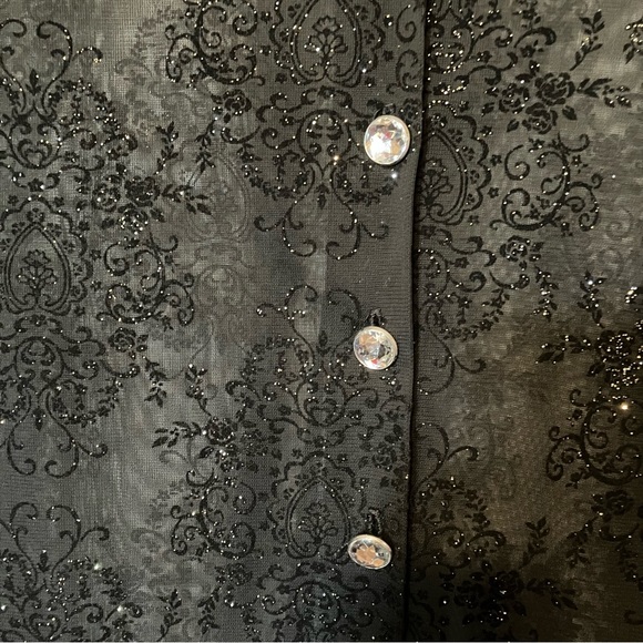 Black sheer blouse with velvet collar, rhinestone buttons, glittery designs - Picture 4 of 6